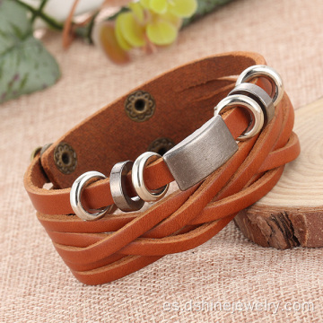 Abrigo de cuero hecho a mano pulsera para los hombres con los encantos del Metal